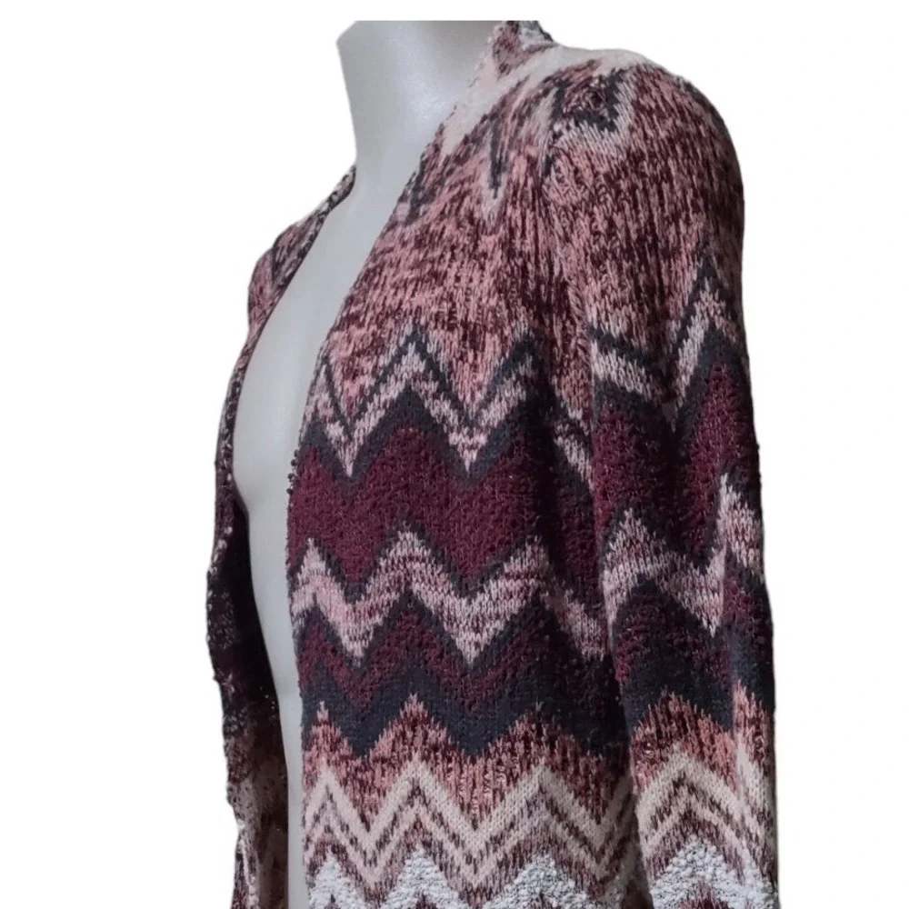 Hannah Cardigan Women's XL Open Front Long‎ Duster Colorful Sweater Side Slits
